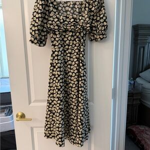 Black and Cream Floral Midi Dress - Classic Feminine Style